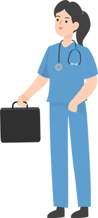 Médica segurando maleta  Ilustração