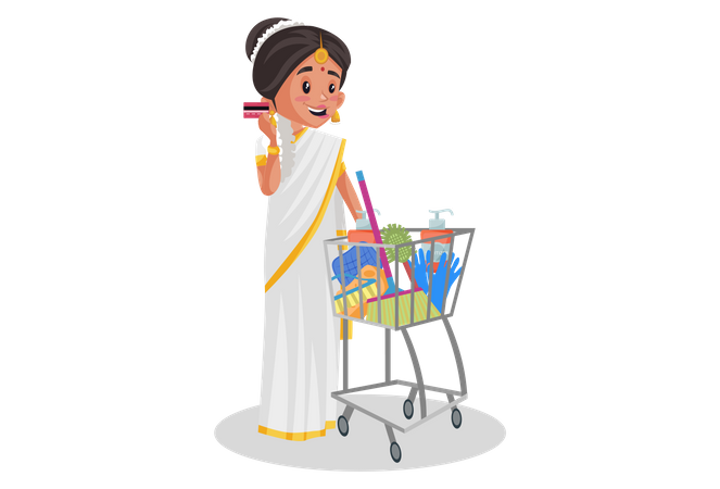 Maliyali woman Paying by card for household shopping items Illustration