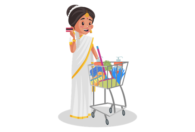 Maliyali woman Paying by card for household shopping items  Illustration