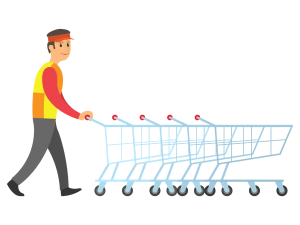 Mall worker pushing cart  Illustration