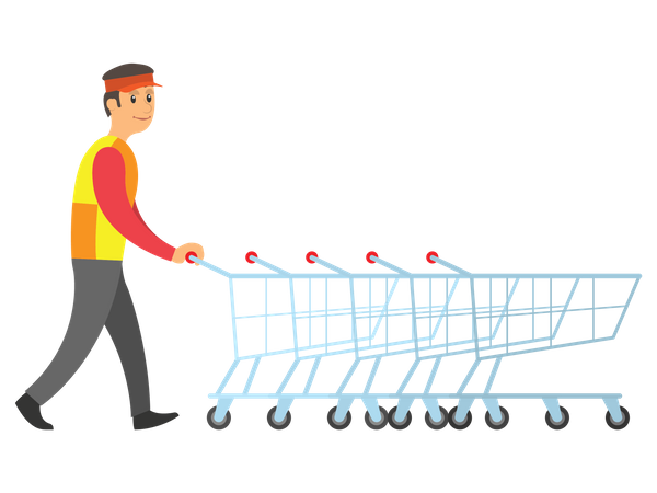 Mall worker pushing cart  Illustration