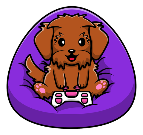 Maltipoo Hund spielt Spiel  Illustration