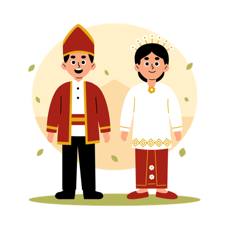 Maluku Traditional Couple in Cultural Clothing  Illustration