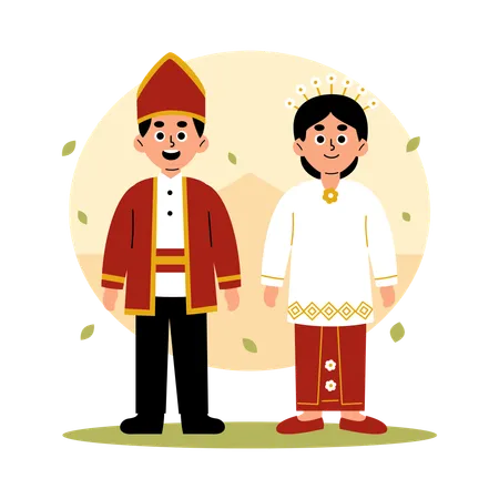 Maluku Traditional Couple in Cultural Clothing  Illustration