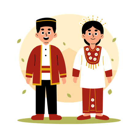 北マルク 文化服を着た伝統的なカップル、北マルク  イラスト