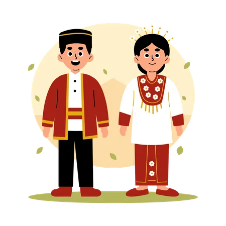 北マルク 文化服を着た伝統的なカップル、北マルク  イラスト