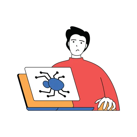 Malware attack on laptop  Illustration