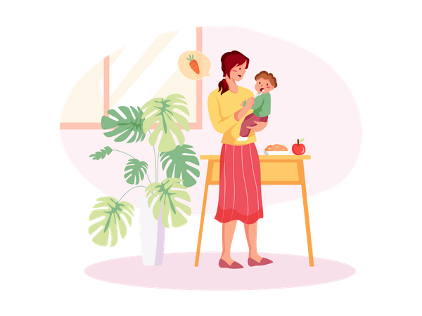 Mamá alimentando al bebé  Ilustración