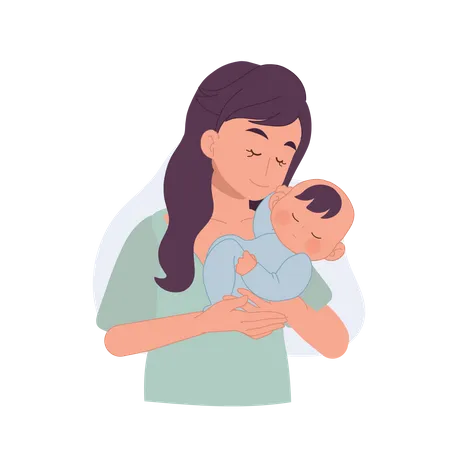 Mamá sosteniendo al bebé en brazos  Ilustración