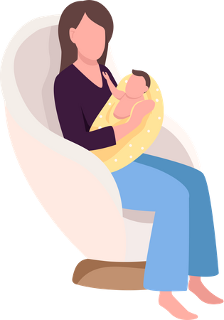 Mamá con bebé en un sillón  Ilustración