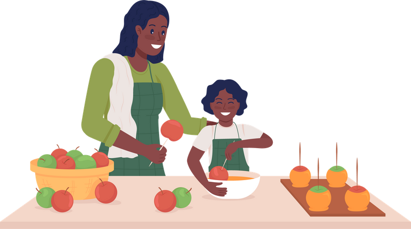 Mamá con niño cocinero  Ilustración