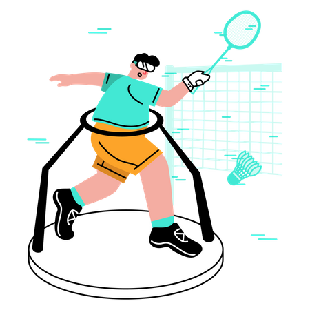 Mamá jugando deportes virtuales de bádminton  Ilustración