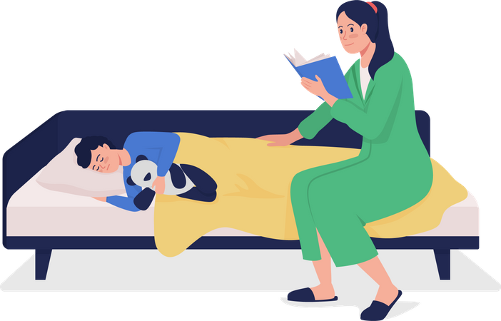 Mutter liest Kind Märchen vor  Illustration