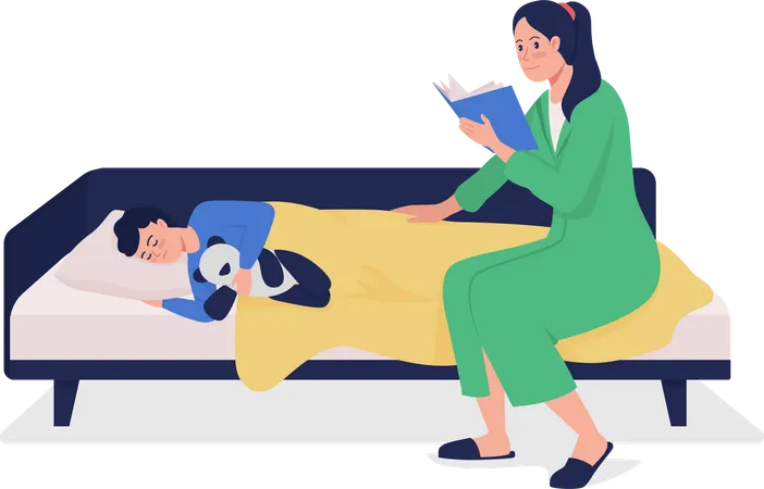 Mutter liest Kind Märchen vor  Illustration