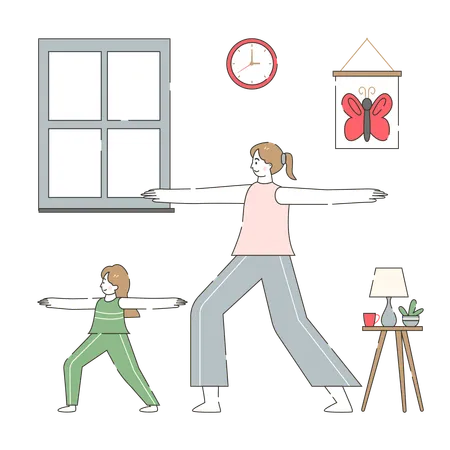 Yoga-Sitzung für Mama und Kinder  Illustration