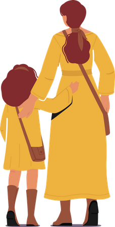 Mamãe e menina abraçam o amor  Ilustração