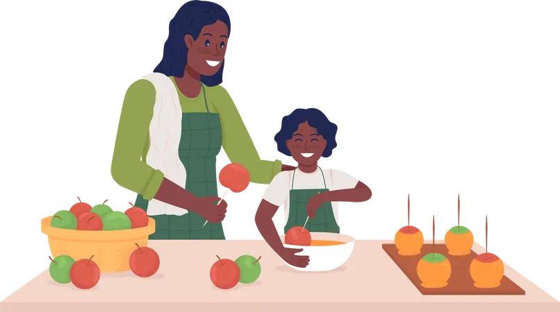 Maman avec enfant cuisinier  Illustration