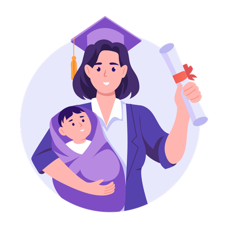 Maman diplômée debout avec son diplôme et son fils  Illustration