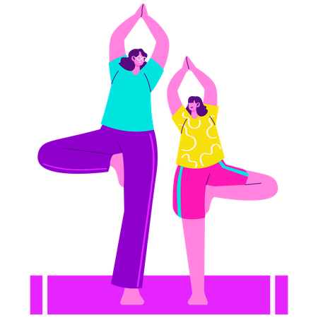 Maman et enfant faisant du yoga  Illustration