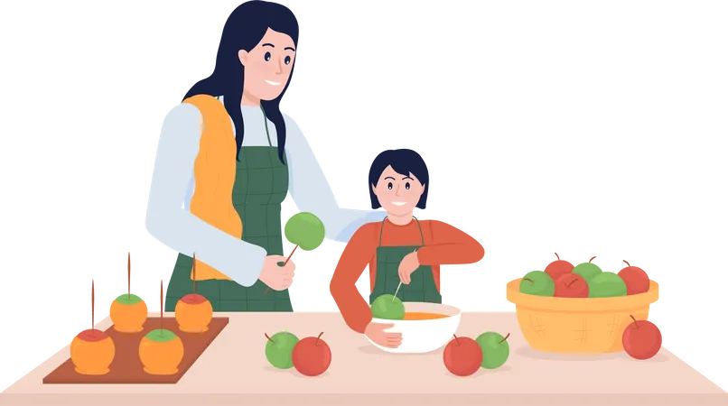 Maman et fille cuisinent  Illustration