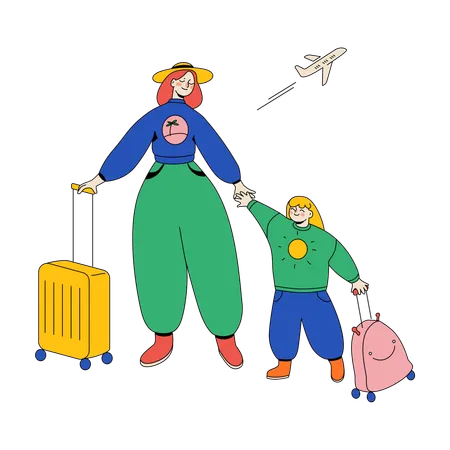 Maman et sa fille partent en voyage  Illustration