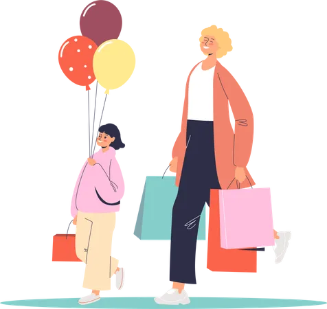 Maman et fille vont faire du shopping  Illustration