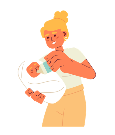 Maman excitée nourrissant bébé  Illustration