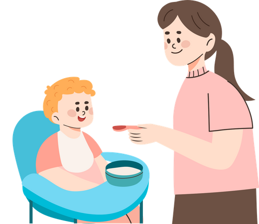 Maman nourrit le bébé  Illustration