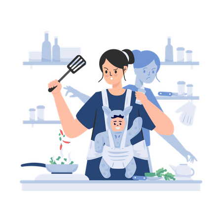 Maman occupée multitâche  Illustration