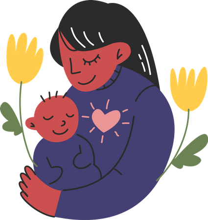 Maman porte bébé  Illustration