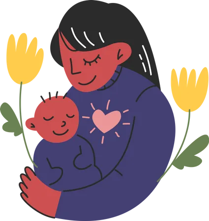 Maman porte bébé  Illustration