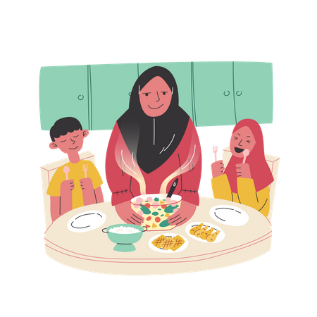 Maman prépare à manger pour ses enfants  Illustration