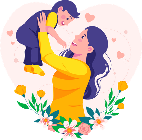 Maman soulevant son bébé  Illustration