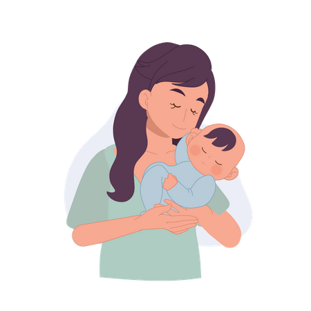 Maman tenant bébé dans les bras  Illustration