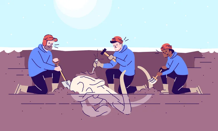 Mammoth skull excavation  Illustration