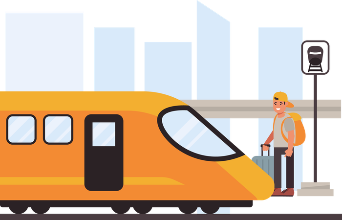 Man About To Board Train  Illustration