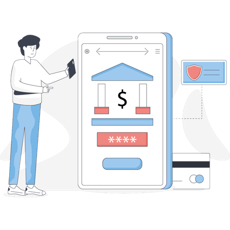 Man accessing his mobile banking app on a smartphone focused on managing his finances  Illustration