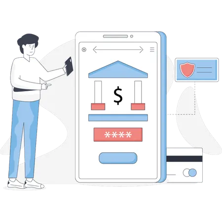 Man accessing his mobile banking app on a smartphone focused on managing his finances  Illustration
