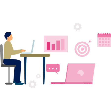 Man achieving his goals by working hard  Illustration