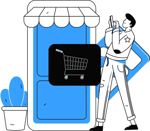 Man add product to cart in online shopping app  Illustration