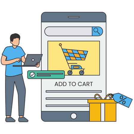 Man Add to Cart on mobile shopping app  Illustration