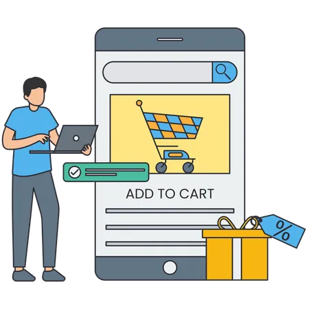 Man Add to Cart on mobile shopping app  Illustration