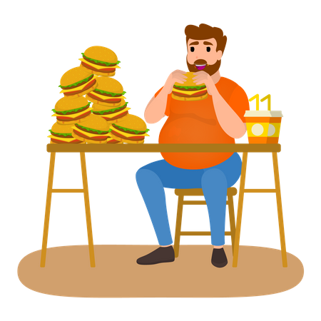Man Addicted To Burger Illustration