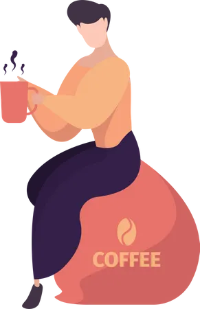 Man addicted to caffeine  Illustration