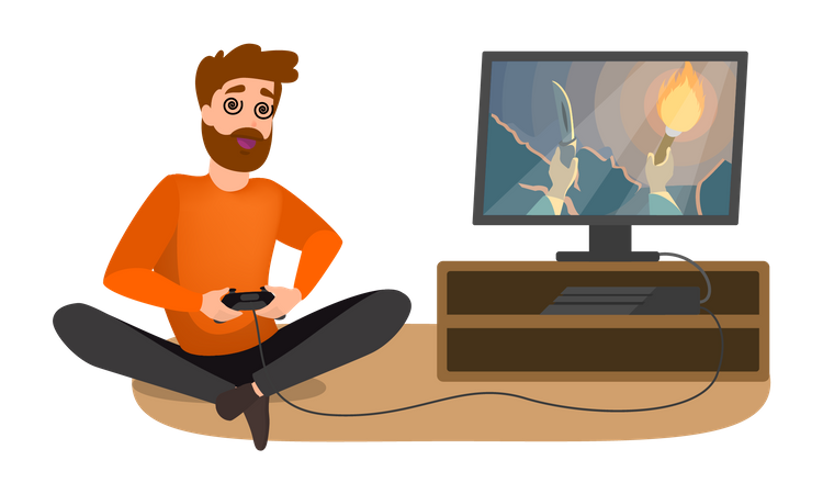 Man Addicted To Game  Illustration