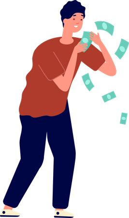 Man addicted to overspending money  Illustration