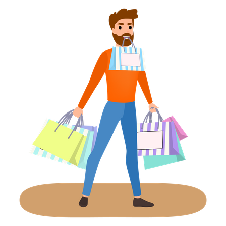 Man Addicted To Shopping  Illustration