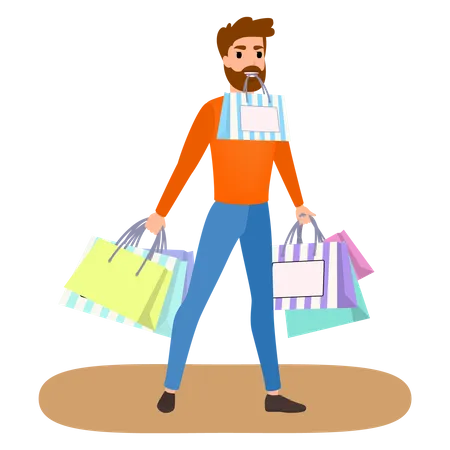 Man Addicted To Shopping  Illustration