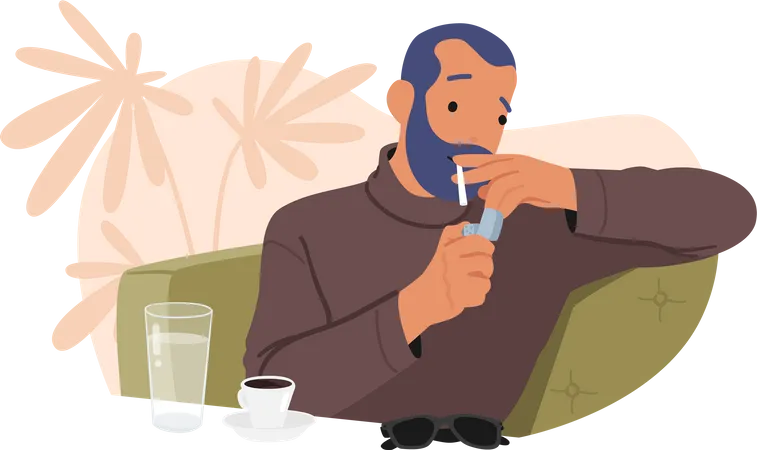 Man addicted to smoking  Illustration