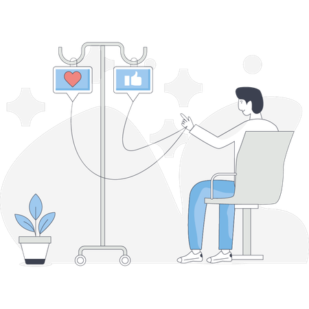 Man addicted with social media  Illustration